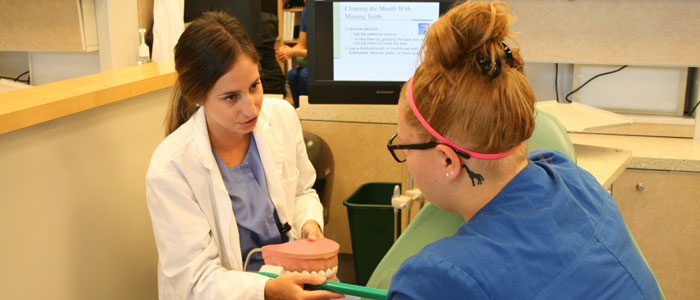 Dental Hygiene student gives a brushing demonstration.